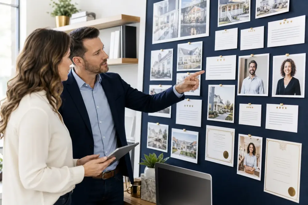 A local business owner and adviser reviewing customer proof and project evidence